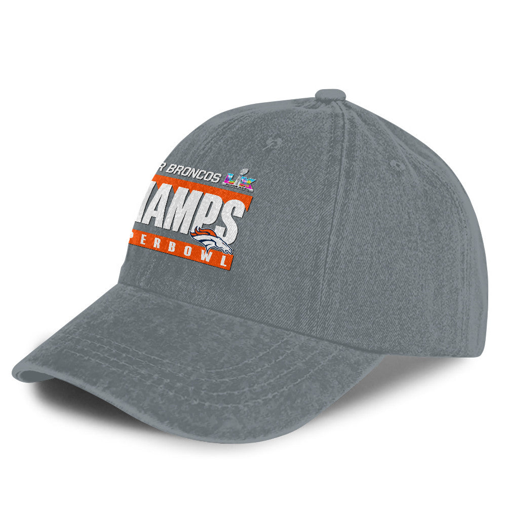 Denver Broncos Super Bowl LX Champs 25/26 Washed Cap – Printed Graphic - Light Grey