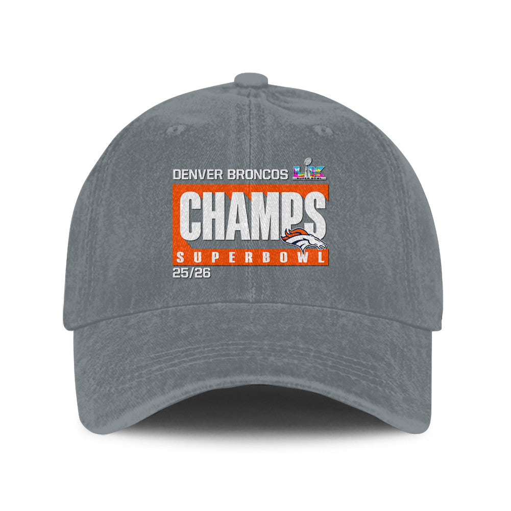 Denver Broncos Super Bowl LX Champs 25/26 Washed Cap – Printed Graphic - Light Grey