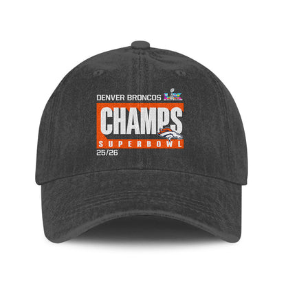 Denver Broncos Super Bowl LX Champs 25/26 Washed Cap – Printed Graphic - Dark Grey