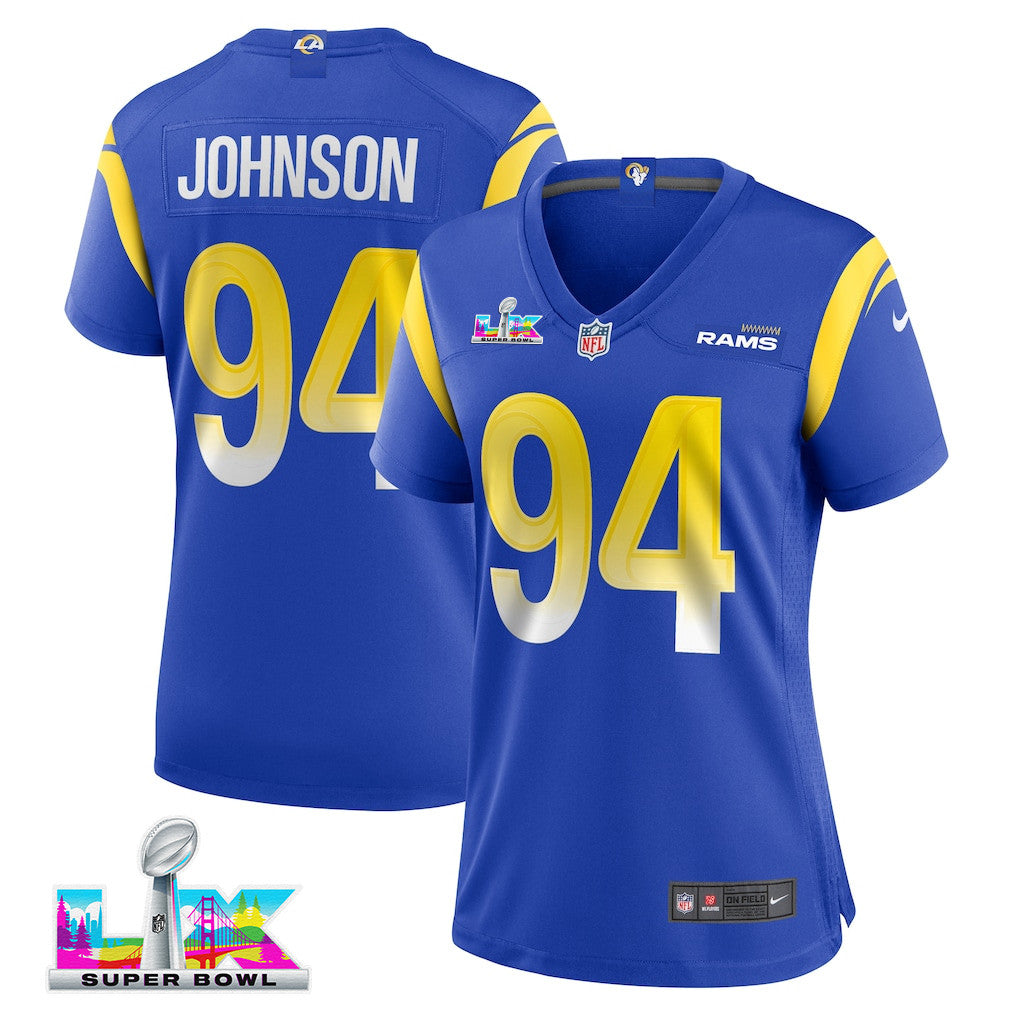 Desjuan Johnson 94 Women's Los Angeles Rams 2026 Super Bowl LX - Royal Team Game Jersey