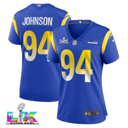 Desjuan Johnson 94 Women's Los Angeles Rams 2026 Super Bowl LX - Royal Team Game Jersey
