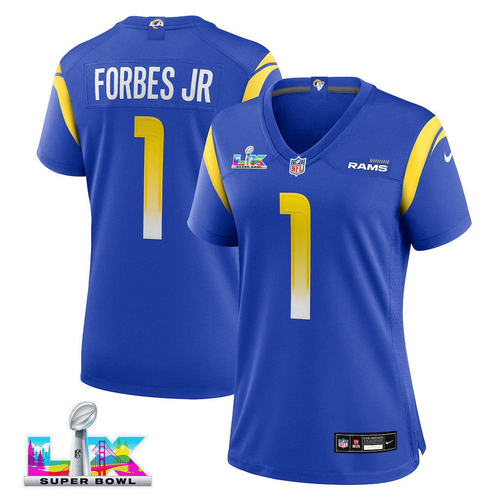 Emmanuel Forbes Jr. 1 Women's Los Angeles Rams 2026 Super Bowl LX - Royal Team Game Jersey