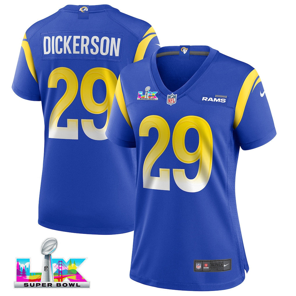 Eric Dickerson 29 Women's Los Angeles Rams 2026 Super Bowl LX - Royal Team Game Jersey