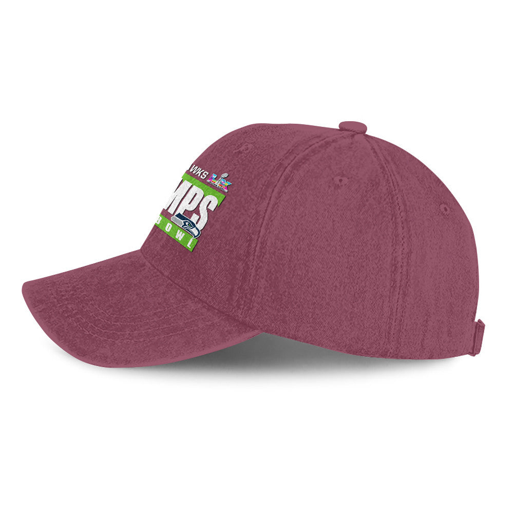 Seattle Seahawks Super Bowl LX Champs 25/26 Washed Cap – Printed Graphic - Burgundy