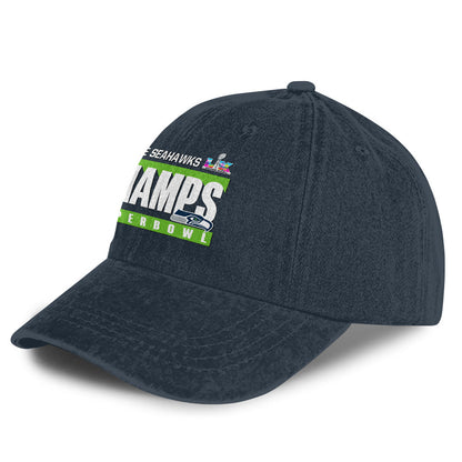 Seattle Seahawks Super Bowl LX Champs 25/26 Washed Cap – Printed Graphic - Navy