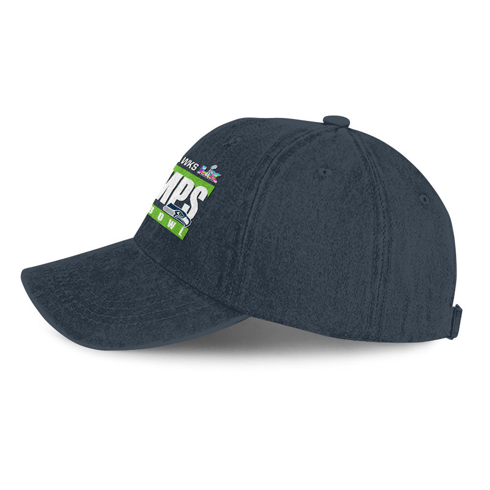 Seattle Seahawks Super Bowl LX Champs 25/26 Washed Cap – Printed Graphic - Navy