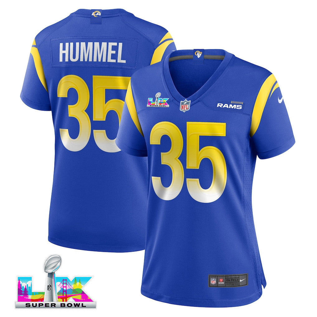 Jake Hummel 35 Women's Los Angeles Rams 2026 Super Bowl LX - Royal Team Game Jersey
