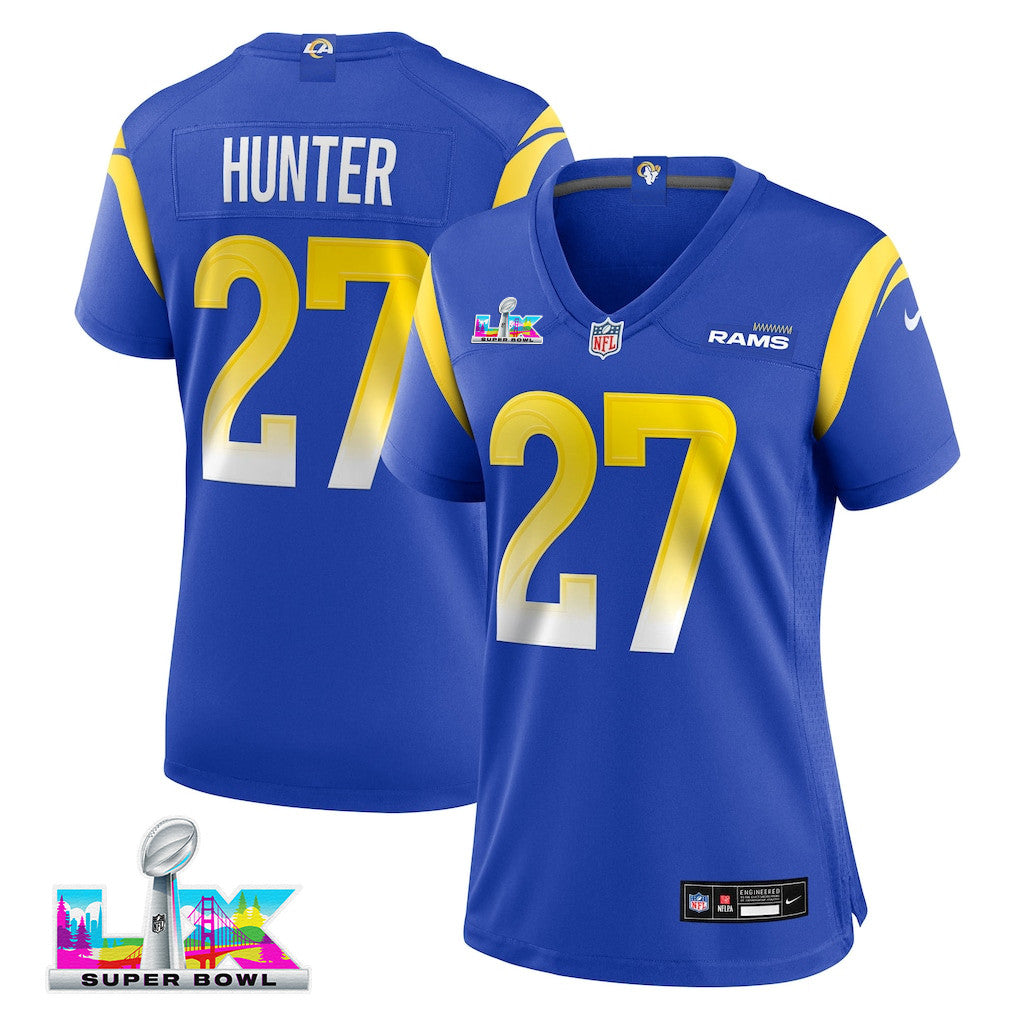 Jarquez Hunter 27 Women's Los Angeles Rams 2026 Super Bowl LX - Royal Team Game Jersey