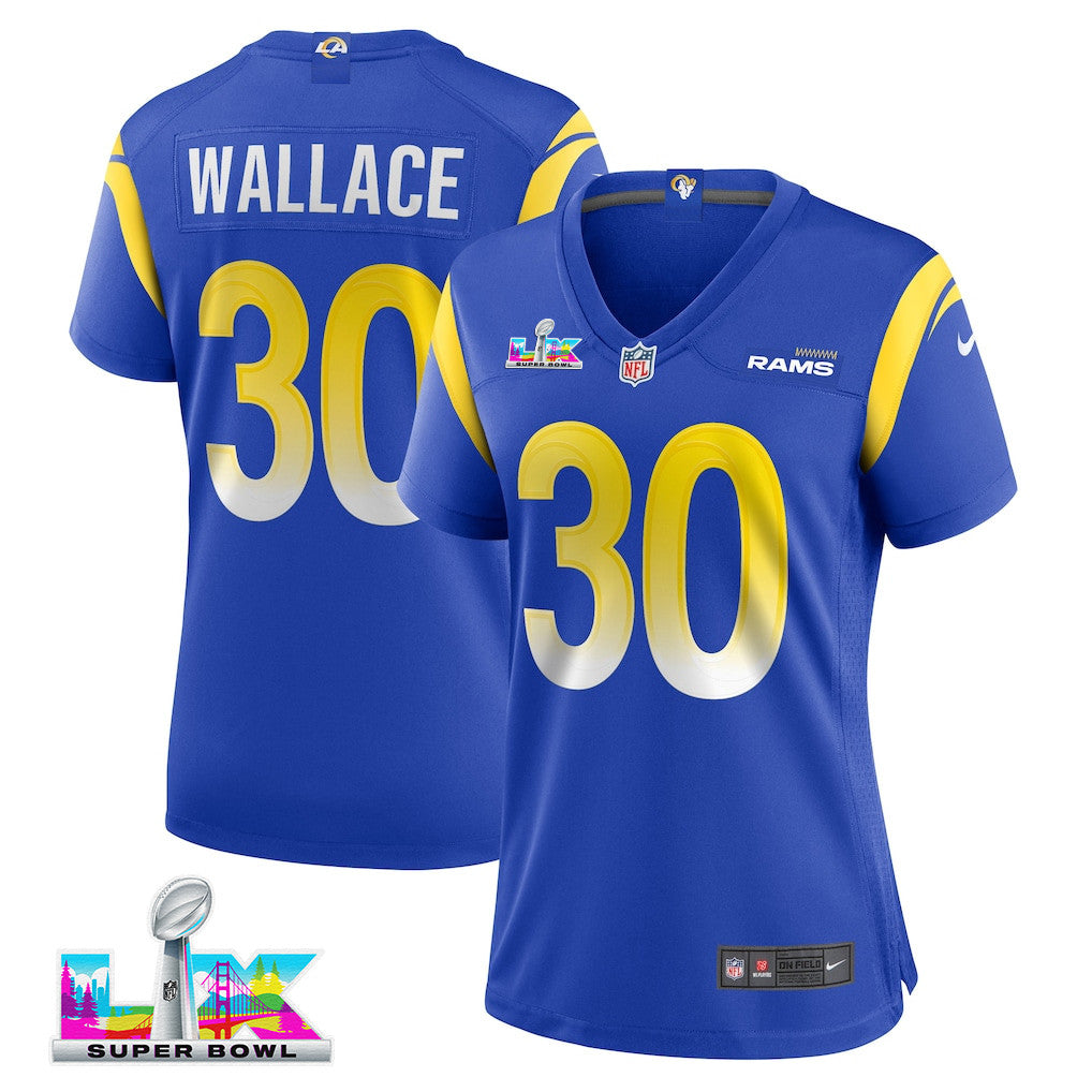 Josh Wallace 30 Women's Los Angeles Rams 2026 Super Bowl LX - Royal Team Game Jersey