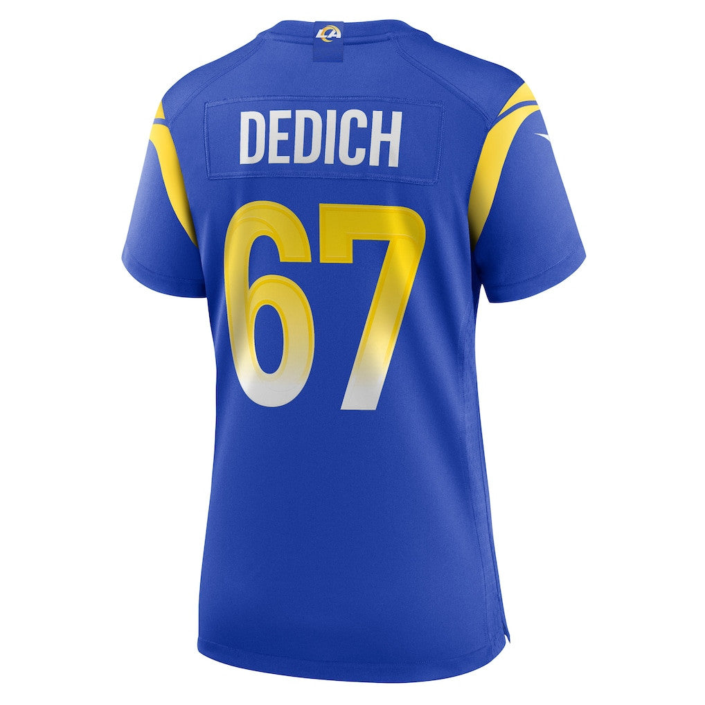 Justin Dedich 67 Women's Los Angeles Rams 2026 Super Bowl LX - Royal Team Game Jersey