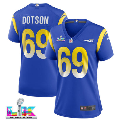 Kevin Dotson 69 Women's Los Angeles Rams 2026 Super Bowl LX - Royal Team Game Jersey
