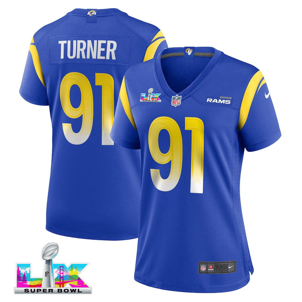 Kobie Turner 91 Women's Los Angeles Rams 2026 Super Bowl LX - Royal Team Game Jersey