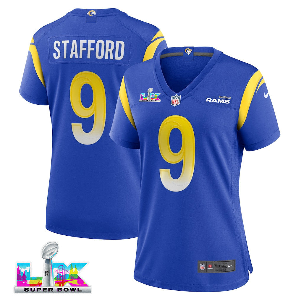 Matthew Stafford 9 Women's Los Angeles Rams 2026 Super Bowl LX - Royal Team Game Jersey
