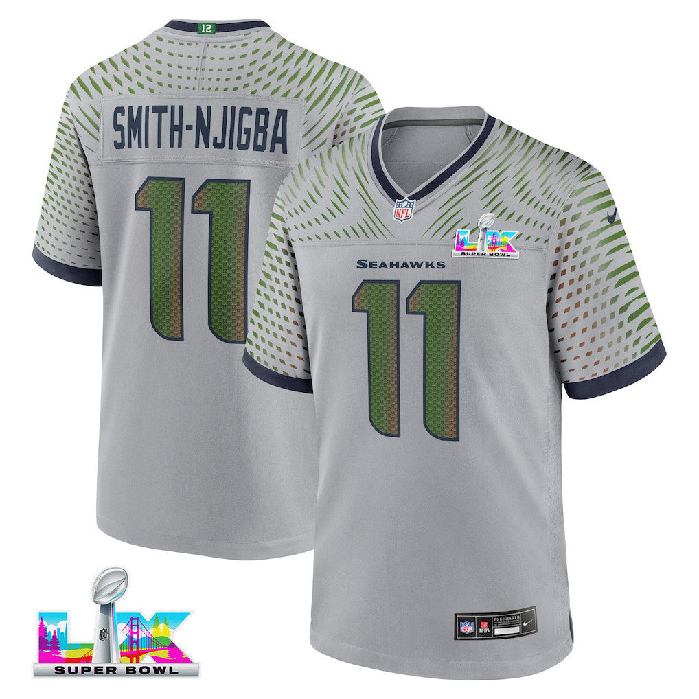 Jaxon Smith-Njigba 11 Seattle Seahawks 2026 Super Bowl LX - Wolf Gray Game Jersey