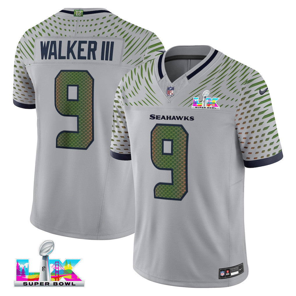 Kenneth Walker III 9 Seattle Seahawks 2026 Super Bowl LX - Wolf Gray Game Jersey