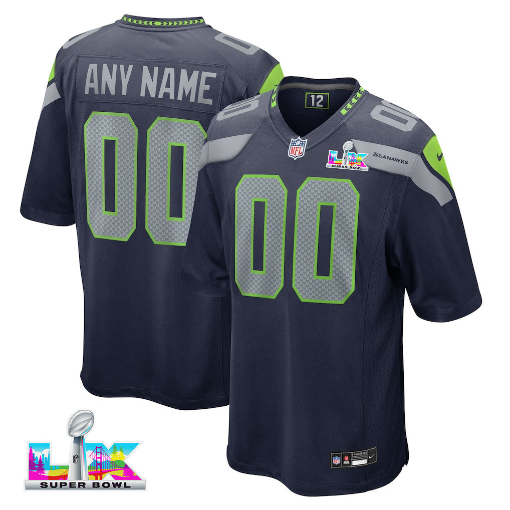 Seattle Seahawks 2026 Super Bowl LX Custom Name - College Navy Team Game Jersey