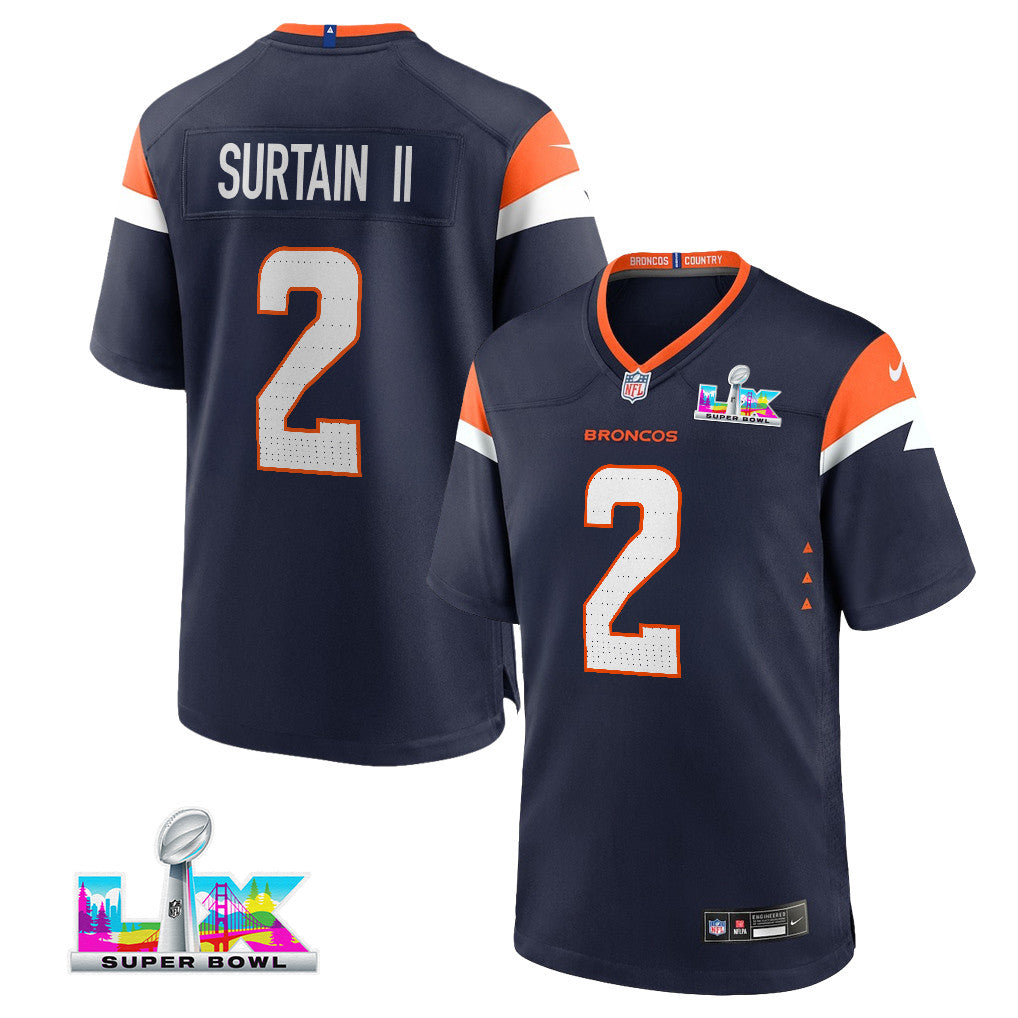 Pat Surtain II 2 Denver Broncos 2026 Super Bowl LX - Navy Alternate Game Jersey