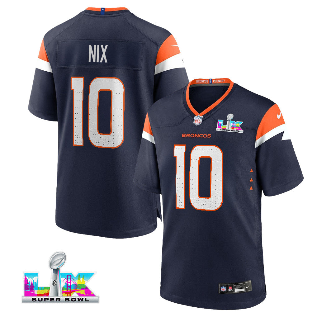 Bo Nix 10 Denver Broncos 2026 Super Bowl LX - Navy Alternate Game Jersey