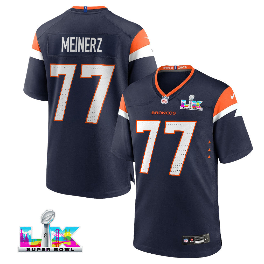 Quinn Meinerz 77 Denver Broncos 2026 Super Bowl LX - Navy Alternate Game Jersey