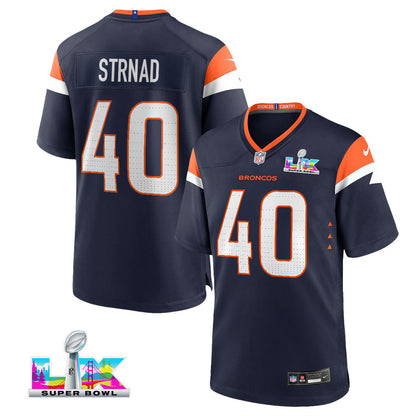 Justin Strnad 40 Denver Broncos 2026 Super Bowl LX - Navy Alternate Game Jersey