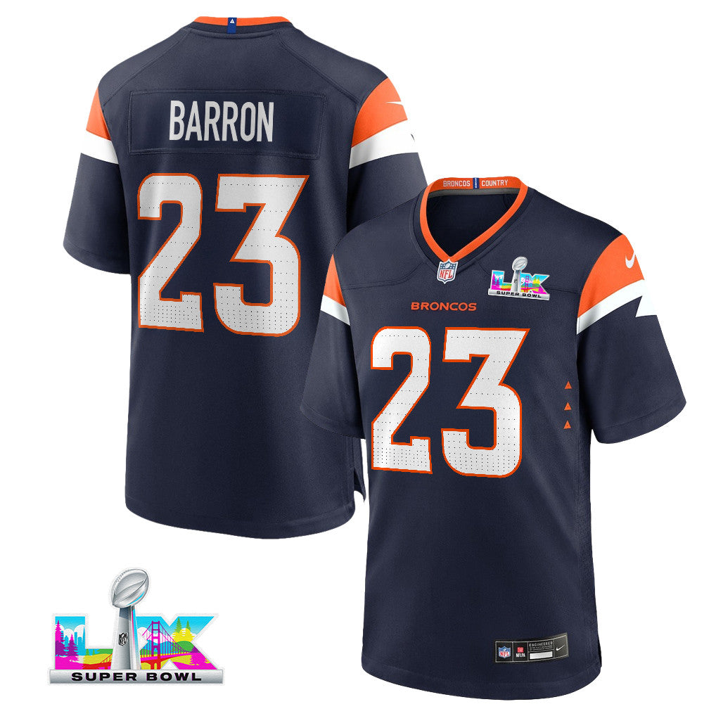 Jahdae Barron 23 Denver Broncos 2026 Super Bowl LX - Navy Alternate Game Jersey