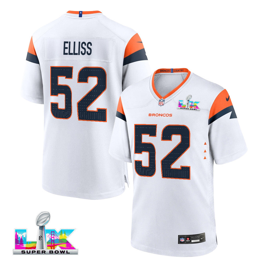 Jonah Elliss 52 Denver Broncos 2026 Super Bowl LX - White Game Jersey