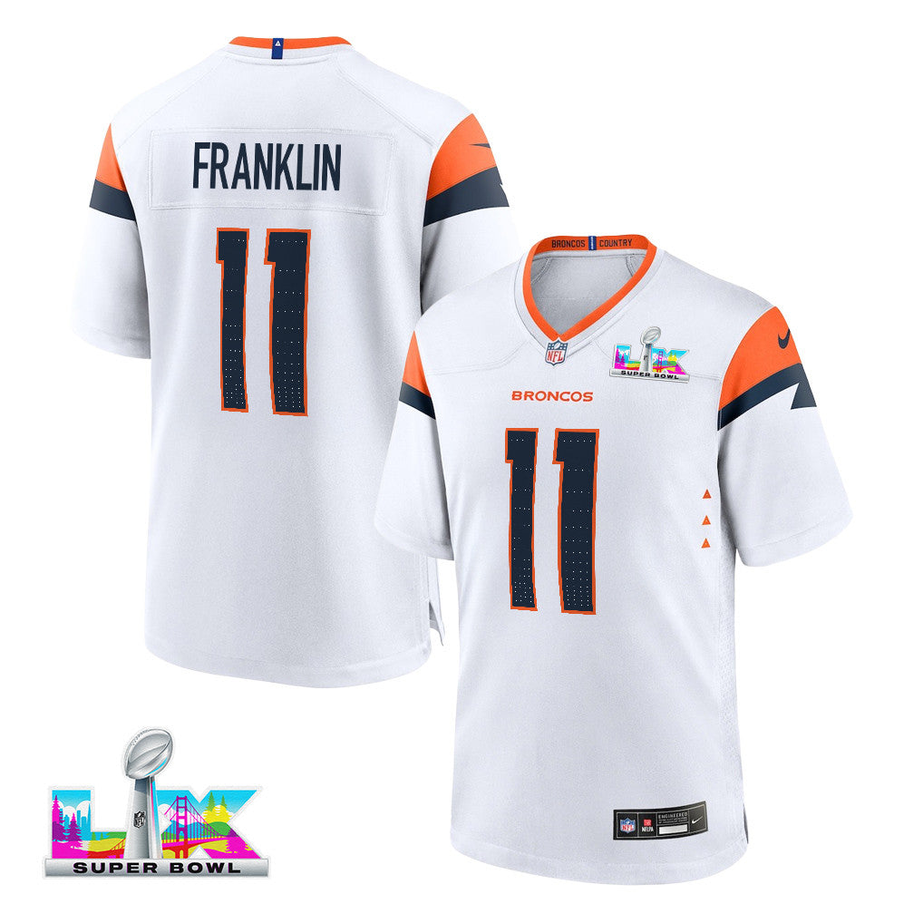Troy Franklin 11 Denver Broncos 2026 Super Bowl LX - White Game Jersey