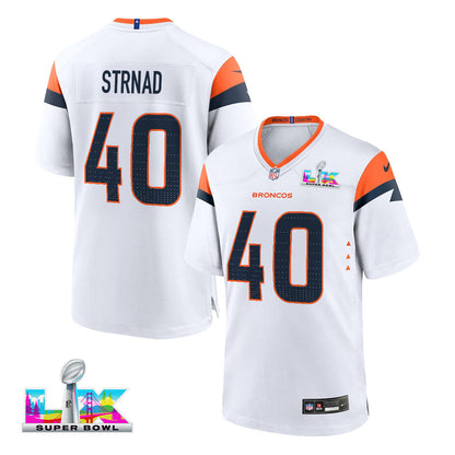 Justin Strnad 40 Denver Broncos 2026 Super Bowl LX - White Game Jersey