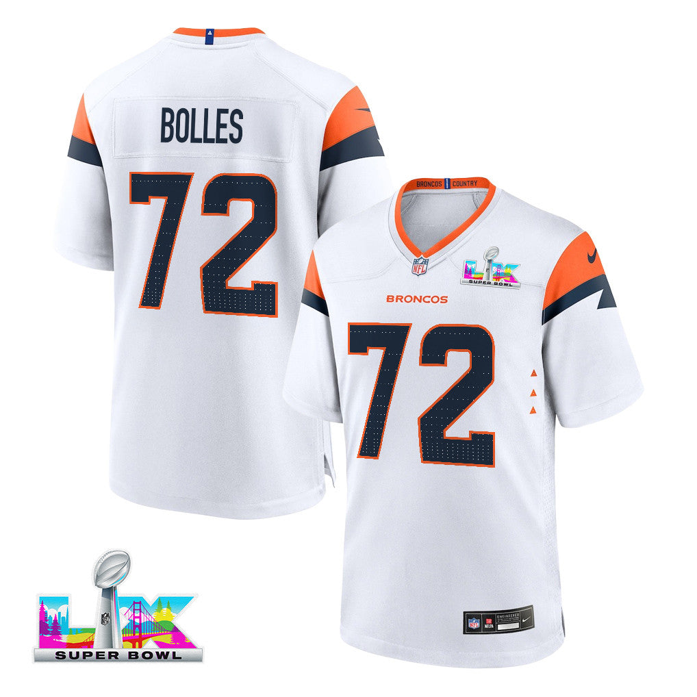 Garett Bolles 72 Denver Broncos 2026 Super Bowl LX - White Game Jersey