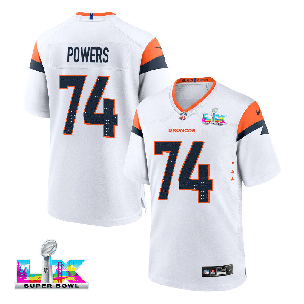 Ben Powers 74 Denver Broncos 2026 Super Bowl LX - White Game Jersey