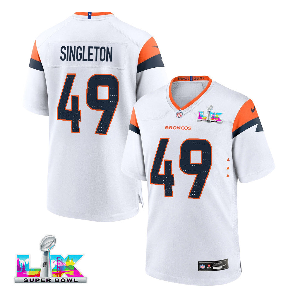 Alex Singleton 49 Denver Broncos 2026 Super Bowl LX - White Game Jersey