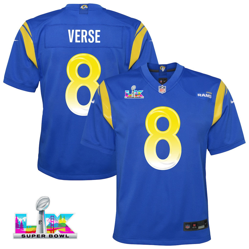 Jared Verse 8 Los Angeles Rams YOUTH - 2026 Super Bowl LX Royal Blue Game Team Jersey