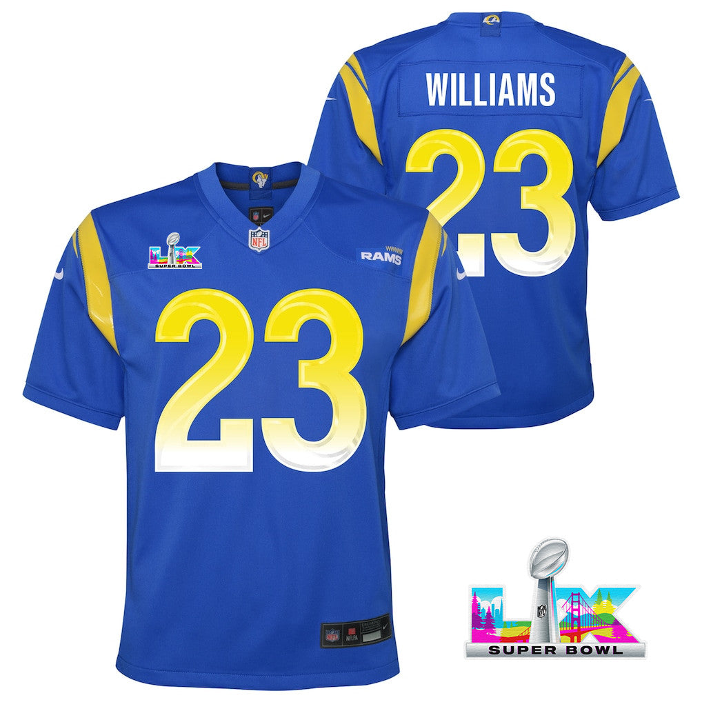 Kyren Williams 23 Los Angeles Rams YOUTH - 2026 Super Bowl LX Royal Blue Game Team Jersey