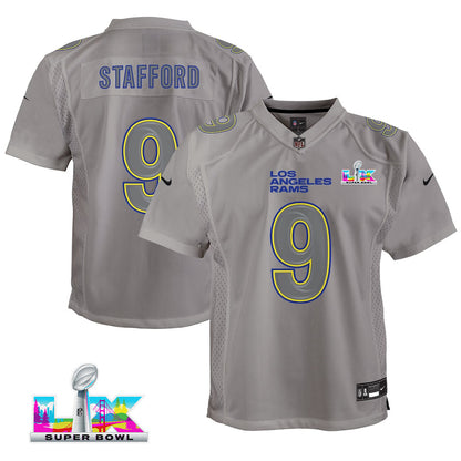 Matthew Stafford 9 Los Angeles Rams YOUTH - 2026 Super Bowl LX Gray Atmosphere Game Jersey