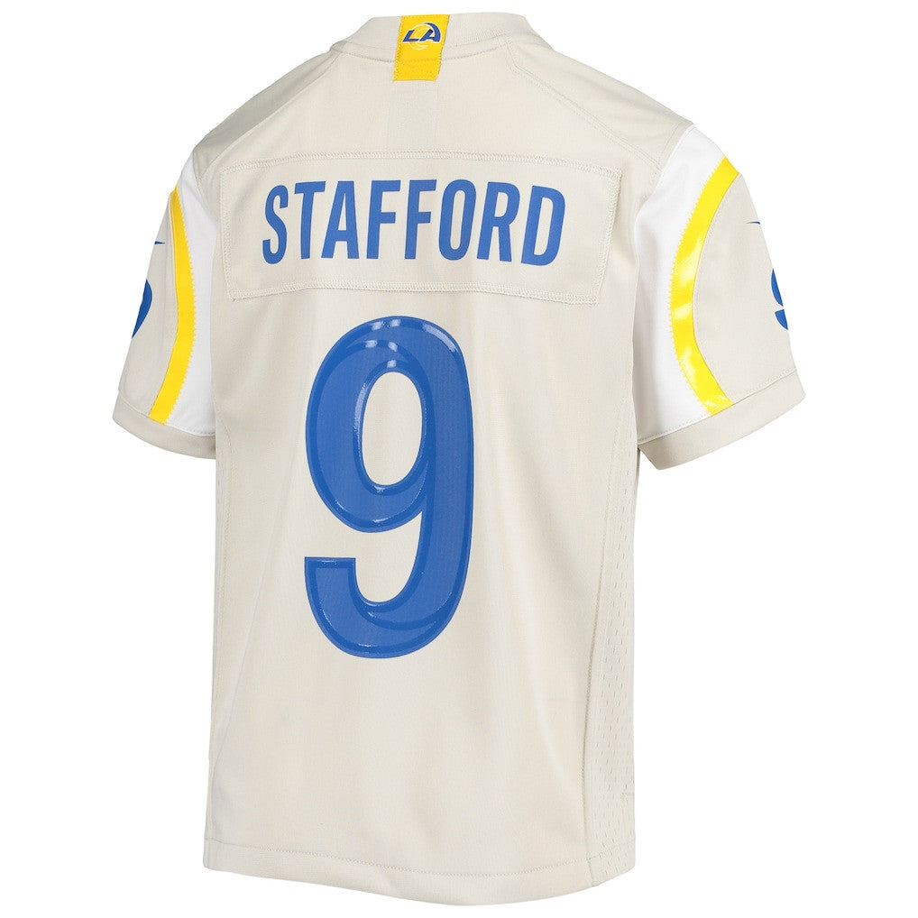 Matthew Stafford 9 Los Angeles Rams YOUTH - 2026 Super Bowl LX Cream Game Jersey