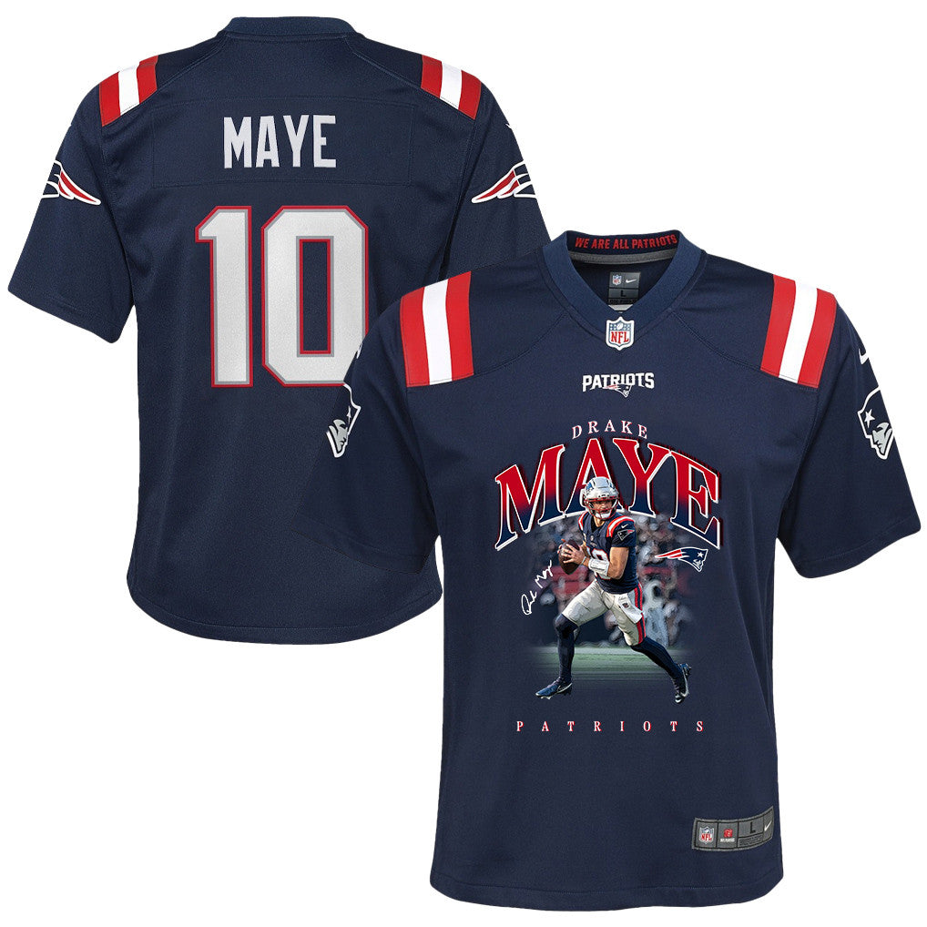 Drake Maye 10 New England Patriots Super Bowl LX Future Legend YOUTH Jersey – Navy
