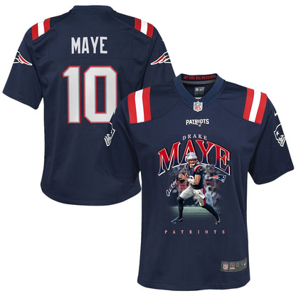 Drake Maye 10 New England Patriots Super Bowl LX Future Legend YOUTH Jersey – Navy