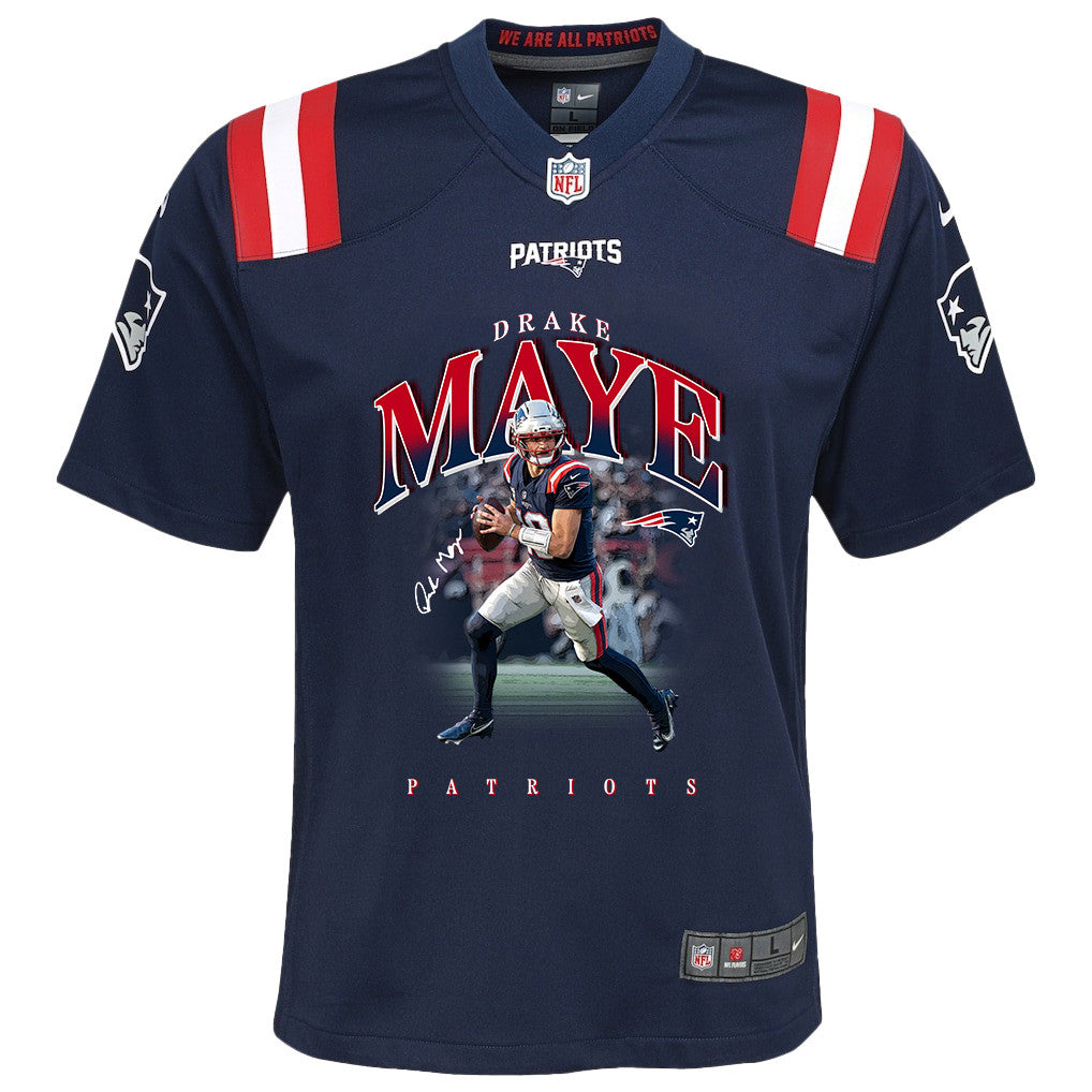 Drake Maye 10 New England Patriots Super Bowl LX Future Legend YOUTH Jersey – Navy