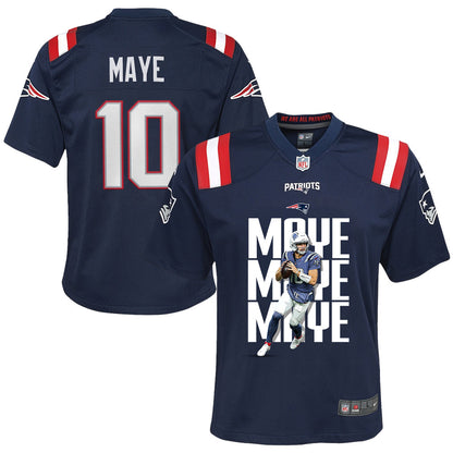 Drake Maye 10 New England Patriots Super Bowl LX Leadership Edition YOUTH Jersey – Navy