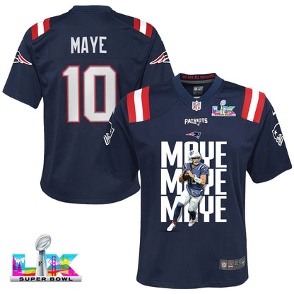 Drake Maye 10 New England Patriots Super Bowl LX Leadership Edition YOUTH Jersey – Navy