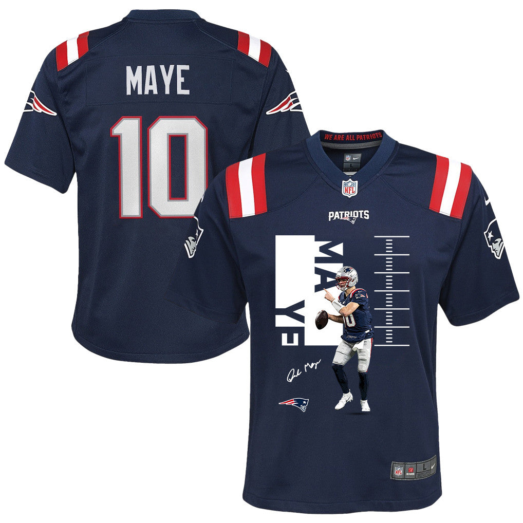 Drake Maye 10 New England Patriots Super Bowl LX Elite Performer YOUTH Jersey – Navy
