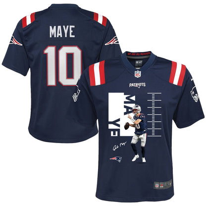 Drake Maye 10 New England Patriots Super Bowl LX Elite Performer YOUTH Jersey – Navy