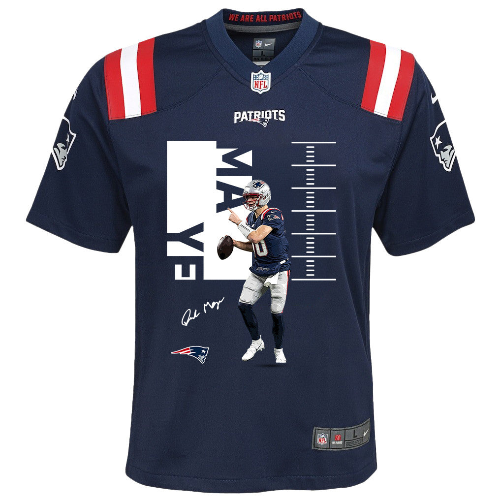 Drake Maye 10 New England Patriots Super Bowl LX Elite Performer YOUTH Jersey – Navy