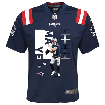 Drake Maye 10 New England Patriots Super Bowl LX Elite Performer YOUTH Jersey – Navy