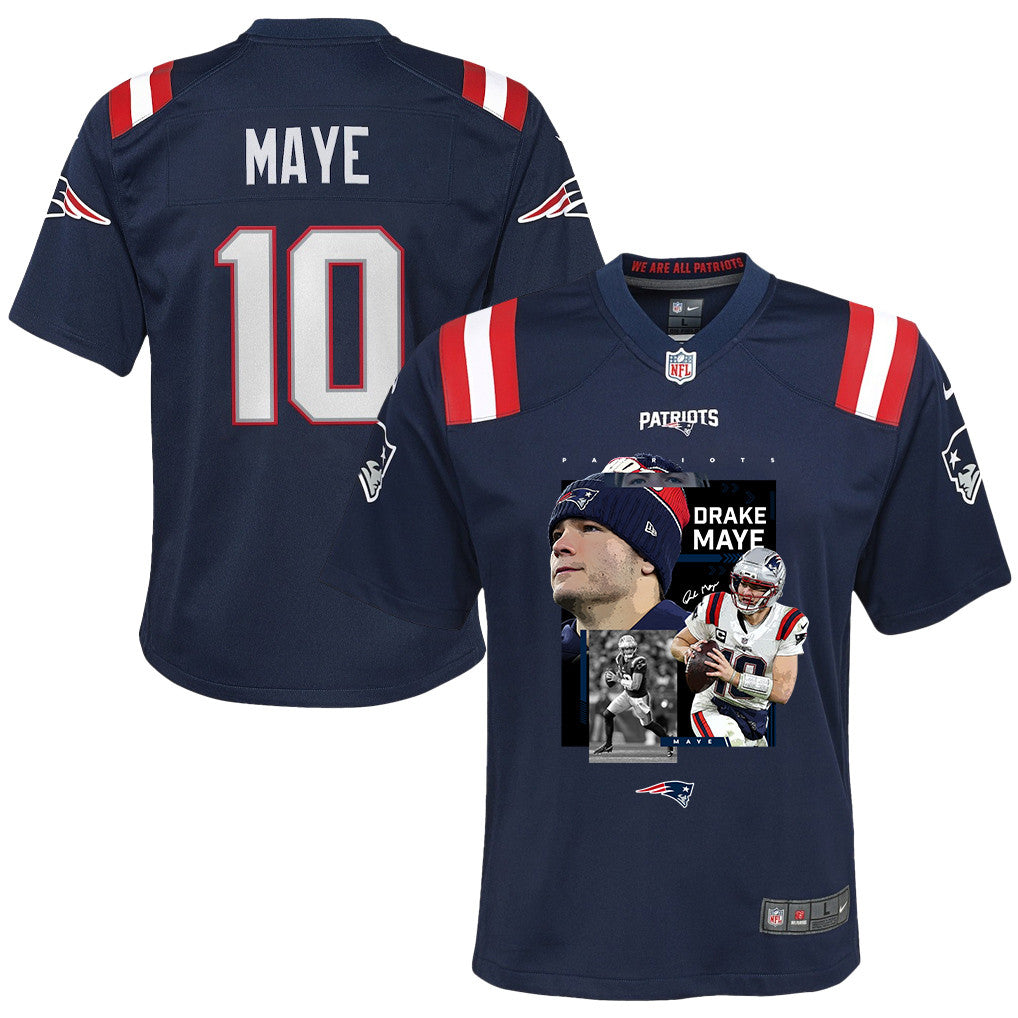 Drake Maye 10 New England Patriots Super Bowl LX Championship Run YOUTH Jersey – Navy
