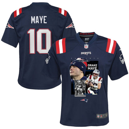 Drake Maye 10 New England Patriots Super Bowl LX Championship Run YOUTH Jersey – Navy