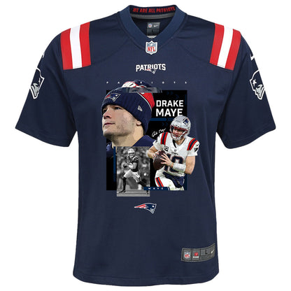Drake Maye 10 New England Patriots Super Bowl LX Championship Run YOUTH Jersey – Navy