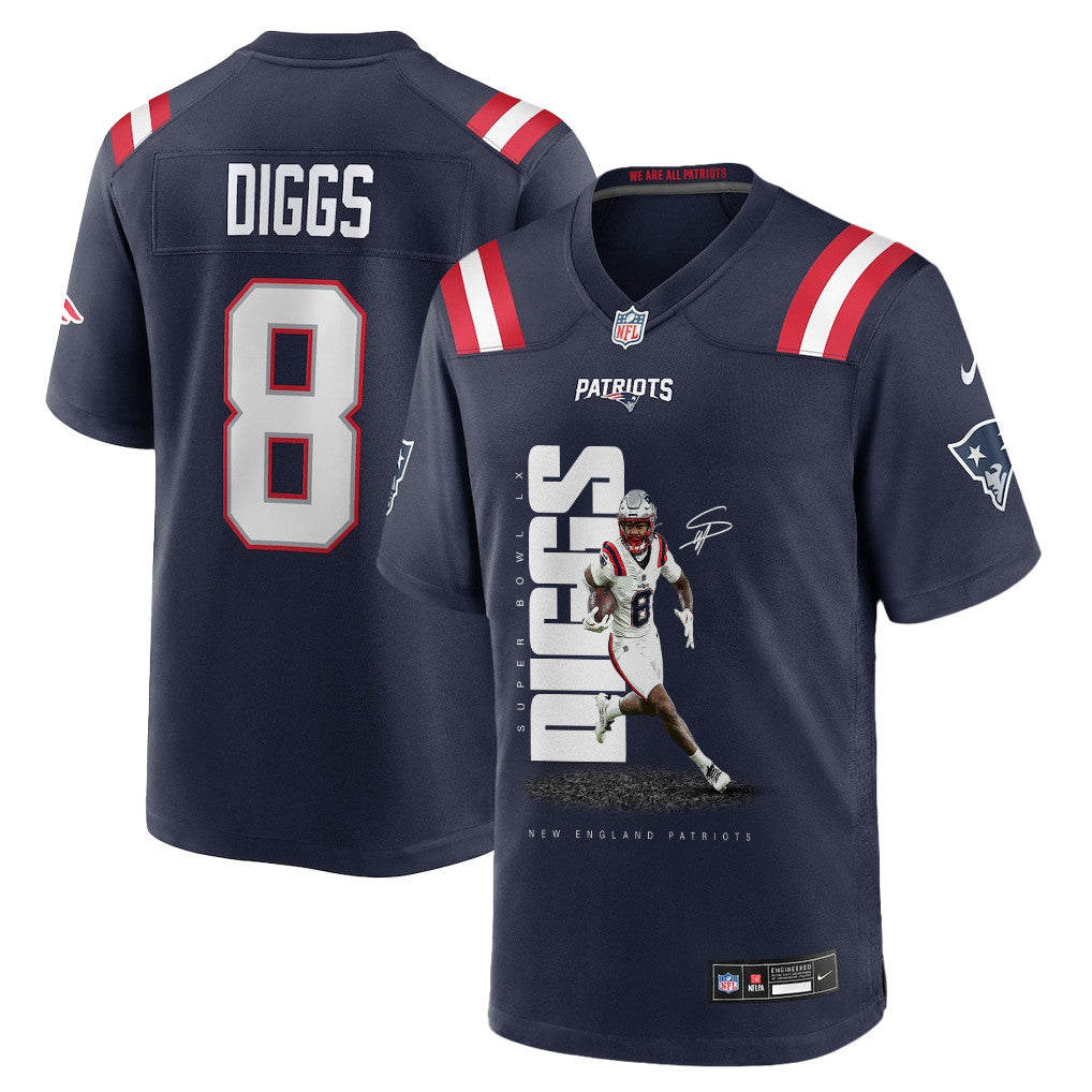 Stefon Diggs 8 New England Patriots Super Bowl LX Elite Playmaker Men Jersey - Navy