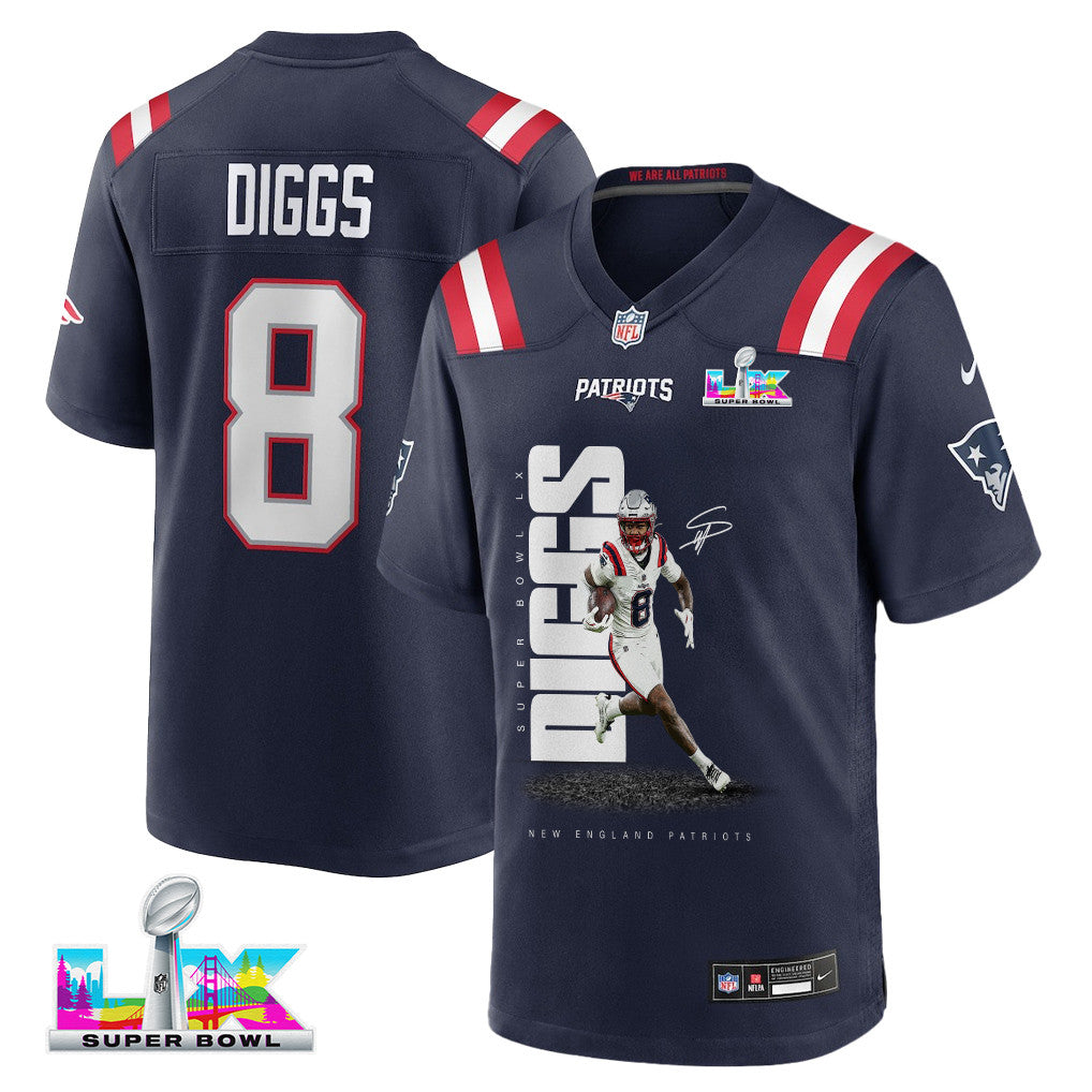 Stefon Diggs 8 New England Patriots Super Bowl LX Elite Playmaker Men Jersey - Navy