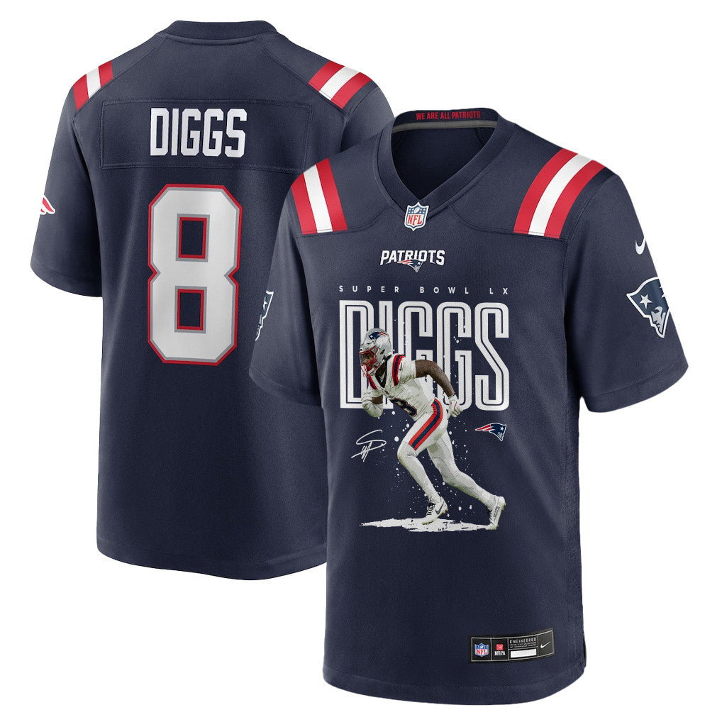 Stefon Diggs 8 New England Patriots Super Bowl LX Clutch Performer Men Jersey- Navy